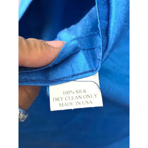 Caroline Rose Blue 100% Silk Open Front 3/4 Sleeve Topper Jacket LARGE - Picture 5 of 15